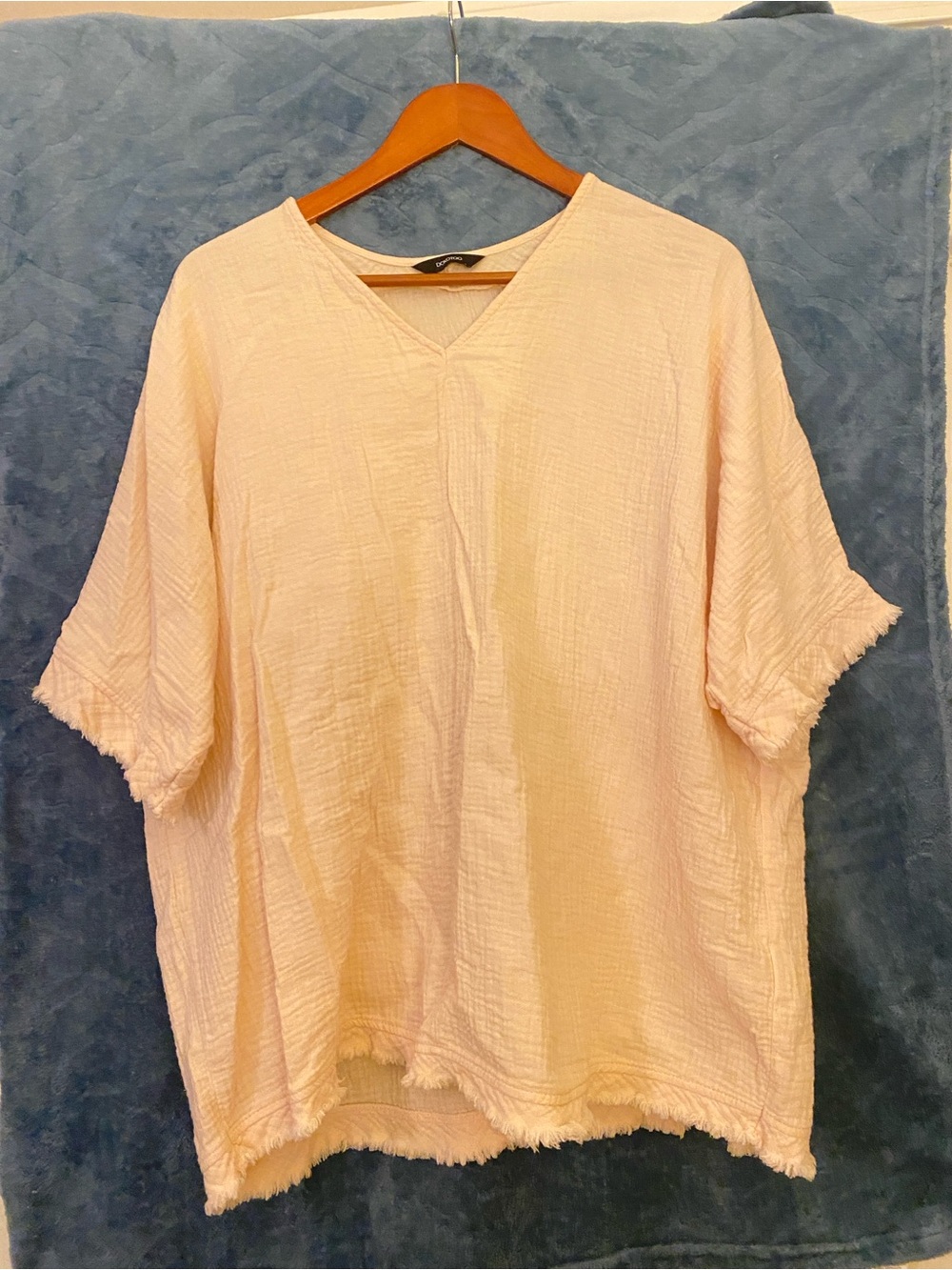 Relaxed V-Neck Short Sleeve Top in Light Blush
